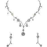 Faship Gorgeous Rhinestone Crystal Floral Necklace Earrings Set