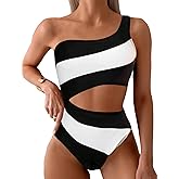 Leoparts Women's Color Block One Piece Swimsuits Monokini One Shoulder Cutout High Cut Bathing Suits Beachwear