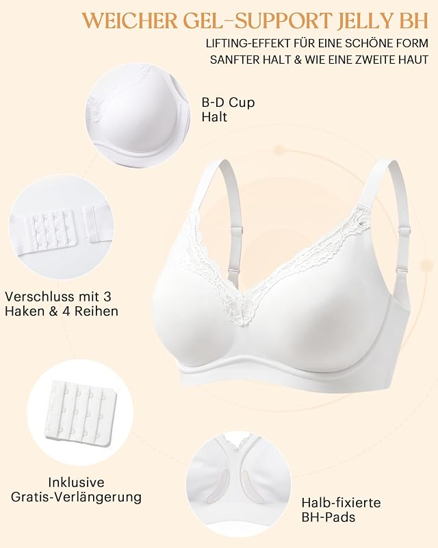 BH Damen ohne Bügel Große Größen V-Ausschnitt Komfort Weiß 3XL