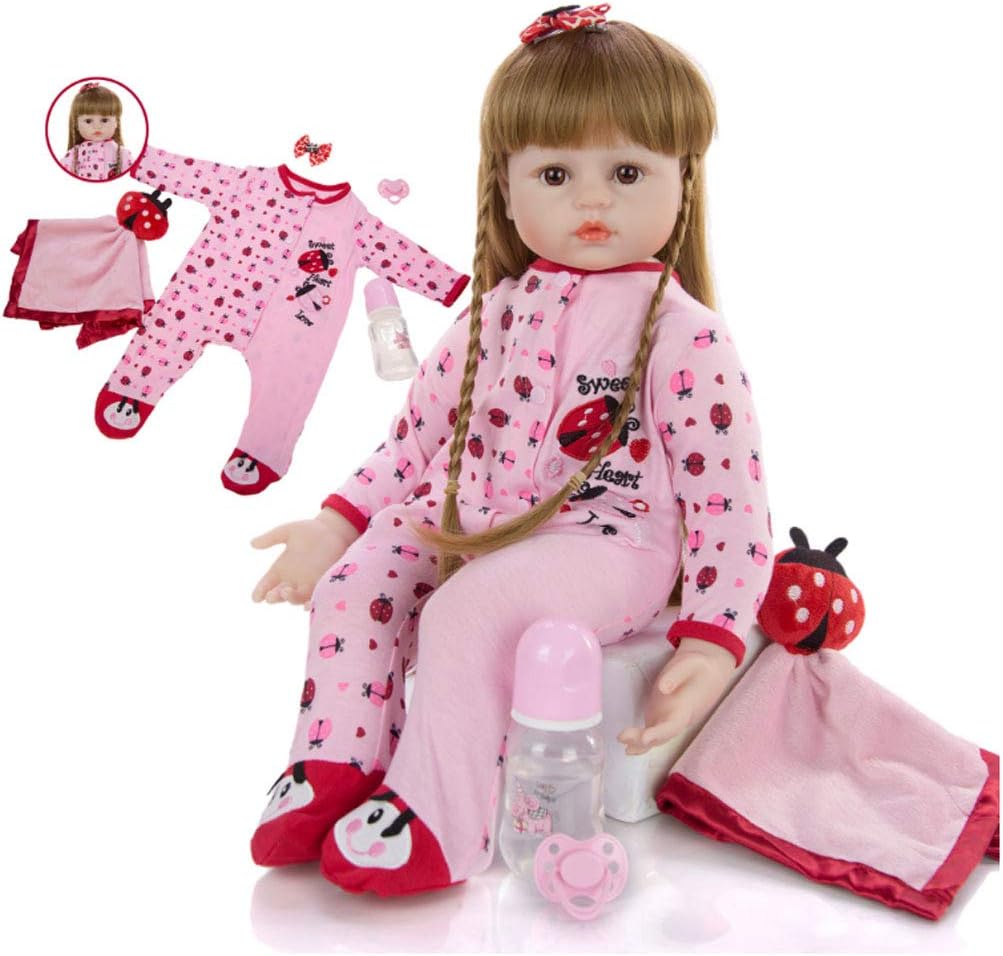 TINGSHOP 24 Inch 60Cm Reborn Toddler Dolls, Toddler Soft Dolls Handmade Long Hair Girl Doll Babies Soft Silicone Doll Magnetic Mouth Birthday Xmas Gift Toys for Age 3+