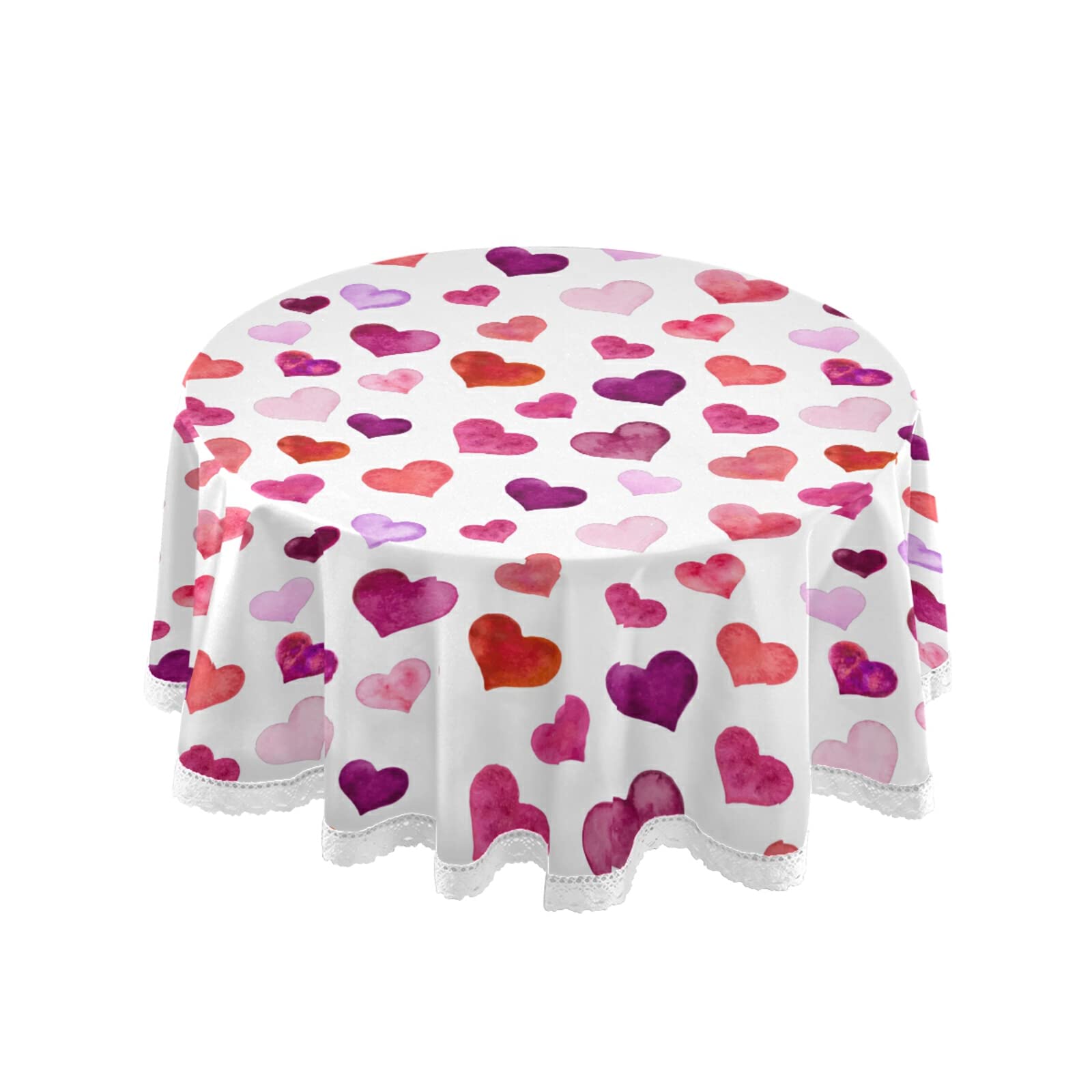 Mnsruu Valentine's Day Tablecloths, Hearts Valentine's Day Decorative Table Cloth Table Cover for Circular Table Dining Decorative for Holiday Home Christmas Party Picnic