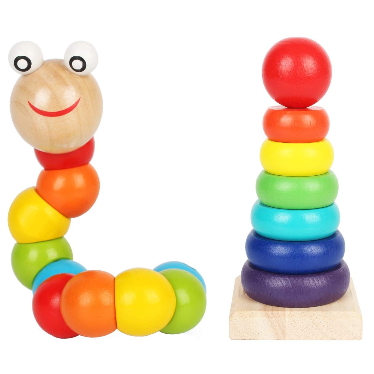 FeiWen Educational Toy Wooden Stacking Toy (Rainbow tower, caterpillar)