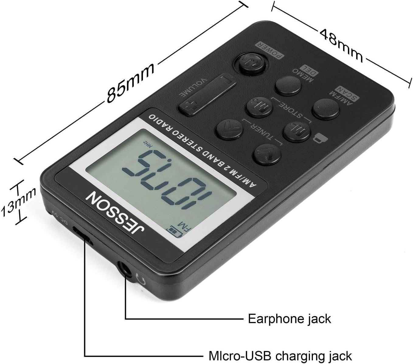 JESSON Personal AM FM Pocket Radio Portable Digital Tuning Stereo Radio with Earphone and Rechargeable Battery for Walk: Home Audio & Theater