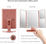 WEILY Trifold Makeup Mirror 1x/2x/3x LED Touch Screen Rose Gold view 4