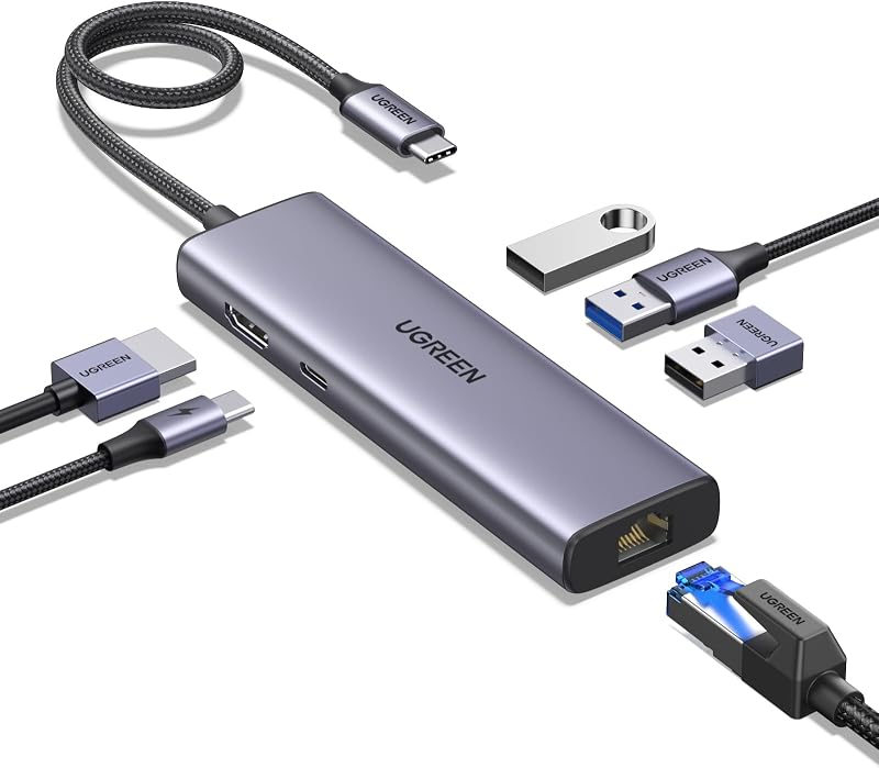 USB C Hub Ethernet, Docking Station 4K HDMI, PD100W, 3*USB A 3.0
