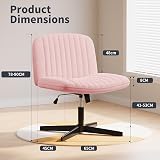 Naspaluro Armless Velvet Office Chair Pink with Cross Leg Base view 3