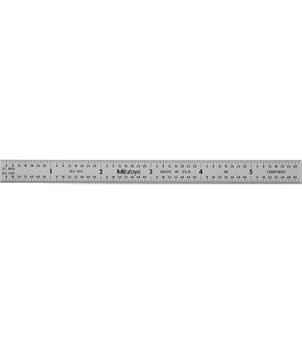 Mitutoyo 182-102 Steel Rule - 6 Inch Satin Chrome Stainless Steel Ruler With Multiple Scales