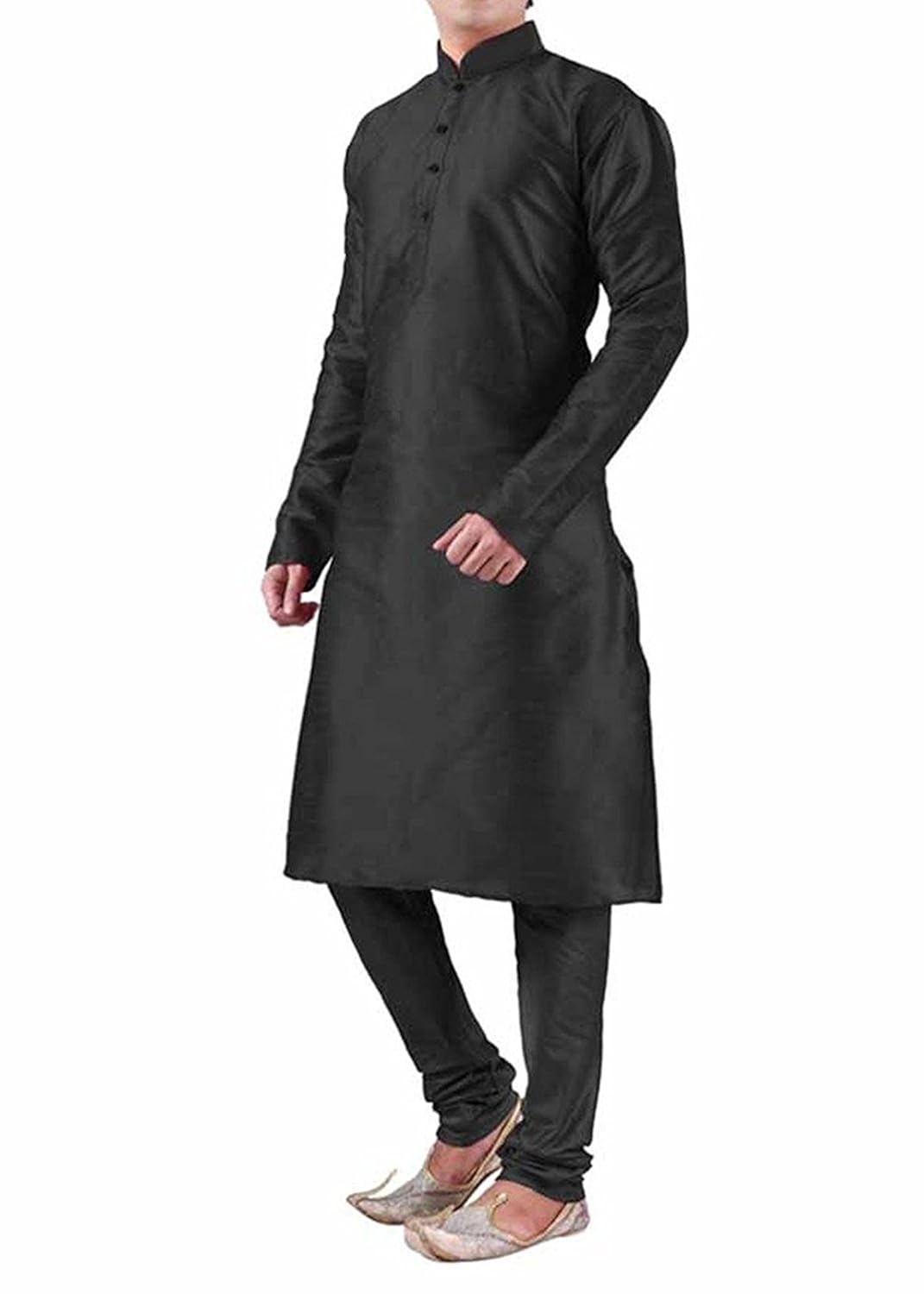 modern garments men's black dupioni silk kurta pyjama