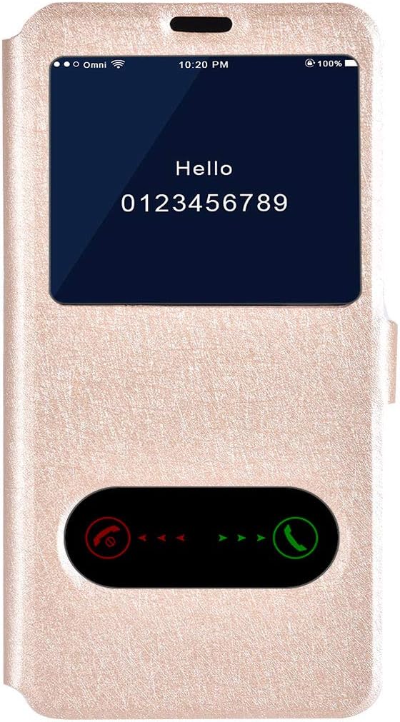 Compatible with Huawei Nova 3i Window Flip Case Gold, P Smart Plus Leather Holster Case, PU Leather Flip Book Case with Magnet Closure View Window Folio Phone Case Compatible with Huawei Nova 3i