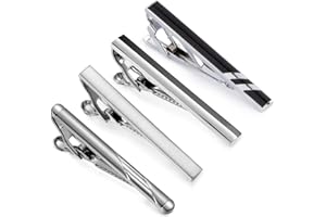 Wynameleri 4 Pcs Tie Clips for Men, Business Shirt Tie Pins Set Pinch Silver Black Necktie Parts