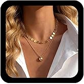 Andelaisi Boho Layered Disc Coin Choker Necklace Vintage Sequins Necklace Choker Gold Coin Disc Necklace Ball Pendant Necklace Chain Jewelry for Women