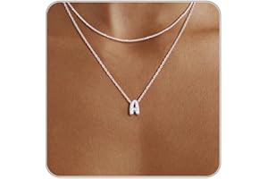 Thaivor Bubble Gold Silver Letter Necklace Layered Initial Necklaces for Women Tiny Pendant Necklaces Dainty Choker Necklace 
