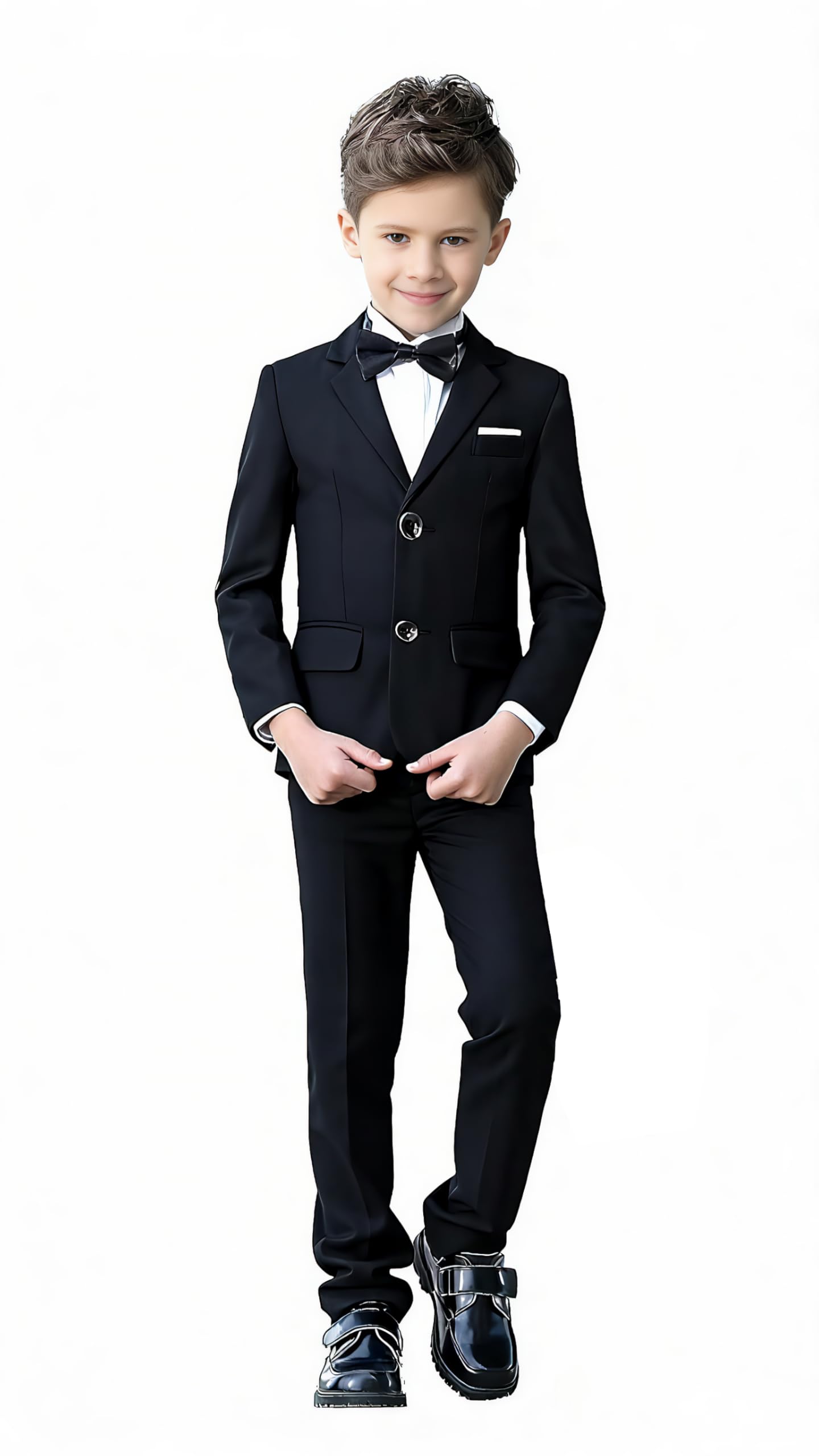 Photo 1 of YuanLu Black Suit for Boys Slim Fit Formal Tuxedo Kids Wedding Guest Dresswear Ring Bearer Outfit Boy Homecoming Suits Size 6
