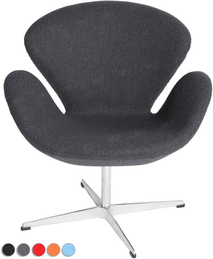 MLF 100% Reproduction Arne Jacobsen Swan Lounge Chair in Premium Dark Grey Cashmere (7 Colors)