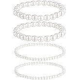 YUXIANLB 4PCS Dainty Pearl Bracelets Classic White Baroque Pearl Stretch Bracelets for Women Stackable Beaded Jewelry for Bridesmaid and Bridal Wedding Accessories Prom Dress Enhancements Elegant Gift