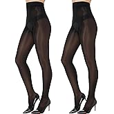 Aaronano 2 Pairs Shiny Sheer Tights Open Crotch Pantyhose for Women 15D Ultra Oil Shimmer Stockings with Control Top