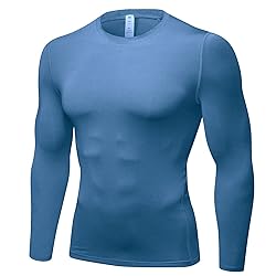 Grey Blue Compression Shirts Mens Long Sleeve