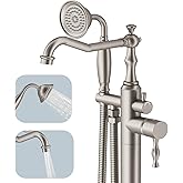 Hoimpro Free Standing Tub Faucet Freestanding Tub Filler Stand Alone Bath Tub Set Floor Mounted Bathtub Faucet Shower Faucets Handheld Sprayer Brass Brushed Nickel