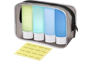 INSFIT Portable Travel Bottles, TSA Carry On Approved Toiletries Containers, 3 Ounce Leak Proof Squeezable Silicone Tubes