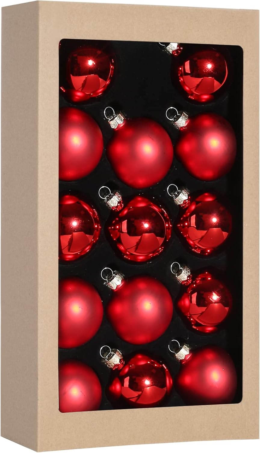 Ornaments - Suixing Christmas Glass Balls Multi Colors Included with Loop Set Festival Home Party Decors Xmas Tree Hanging Pendant 14PC 2.2In Red