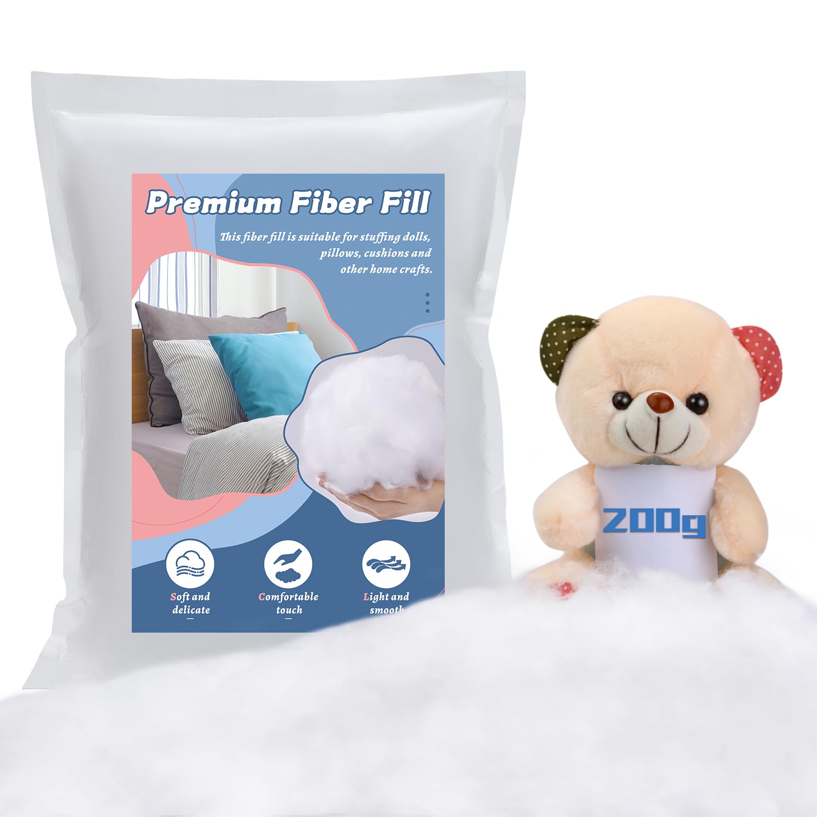 luokefe 200g Stuffing for Crochet, Soft Polyester Poly Filling Stuffing for Stuffed Animals, Fiber Fill Stuffing for Small Pillow Cushion Stuffed DIY Crafts /0.44lb