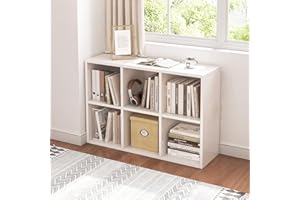 NELYE 6 Cube Organizer Bookcase - Fabric Storage Bins Container, Open Shelf Simple Compartments Bookshelf, White