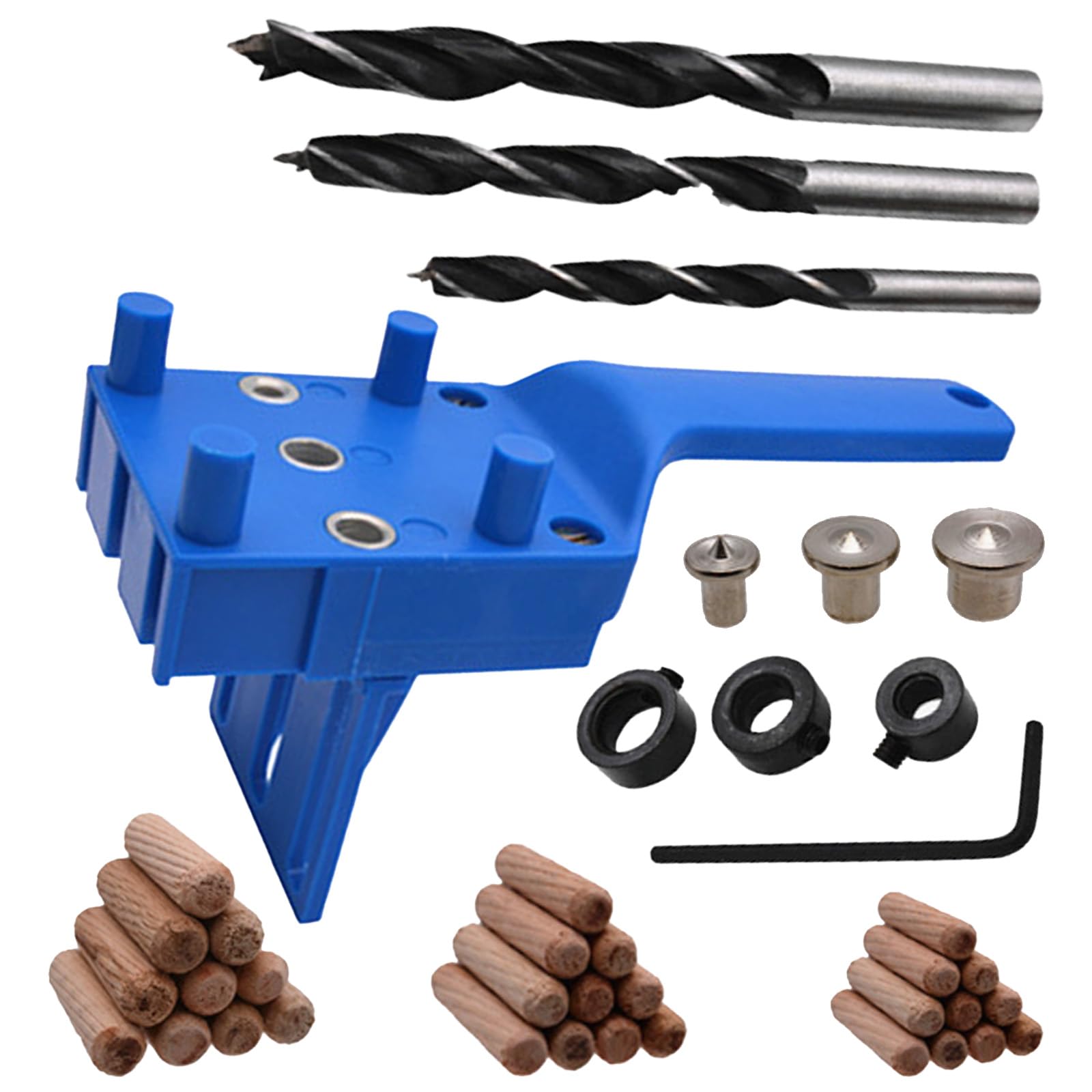 IUSOT Handheld Dowel Jig Kit 41PCS, Woodworking Drill Guide Set 6/8/10mm, Handheld Dowelling Jig Drilling Tools, Metal Sleeve Hole Saw for Professional Wood Drilling, with 30 Wooden dowels