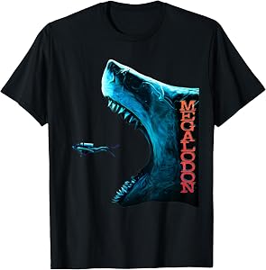 Megalodon Primeval Shark Dorsal Fin Teeth Ocean Predator T-Shirt