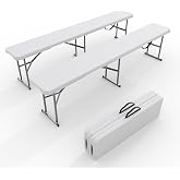 6FT Folding Bench 2 Pack, Plastic Portable Bench Seat with Carry Handle | For in/Outdoor Activities, Picnic, Soccer, Caming Dining Seat, White
