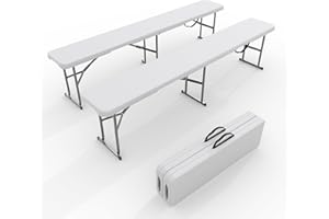GarveeLife Portable Folding Bench 6 Foot 2 Pack, Plastic Foldable Bench HDPE BenchTop with Carrying Handle for Outdoor Picnic Camping Party Sports Activities - White