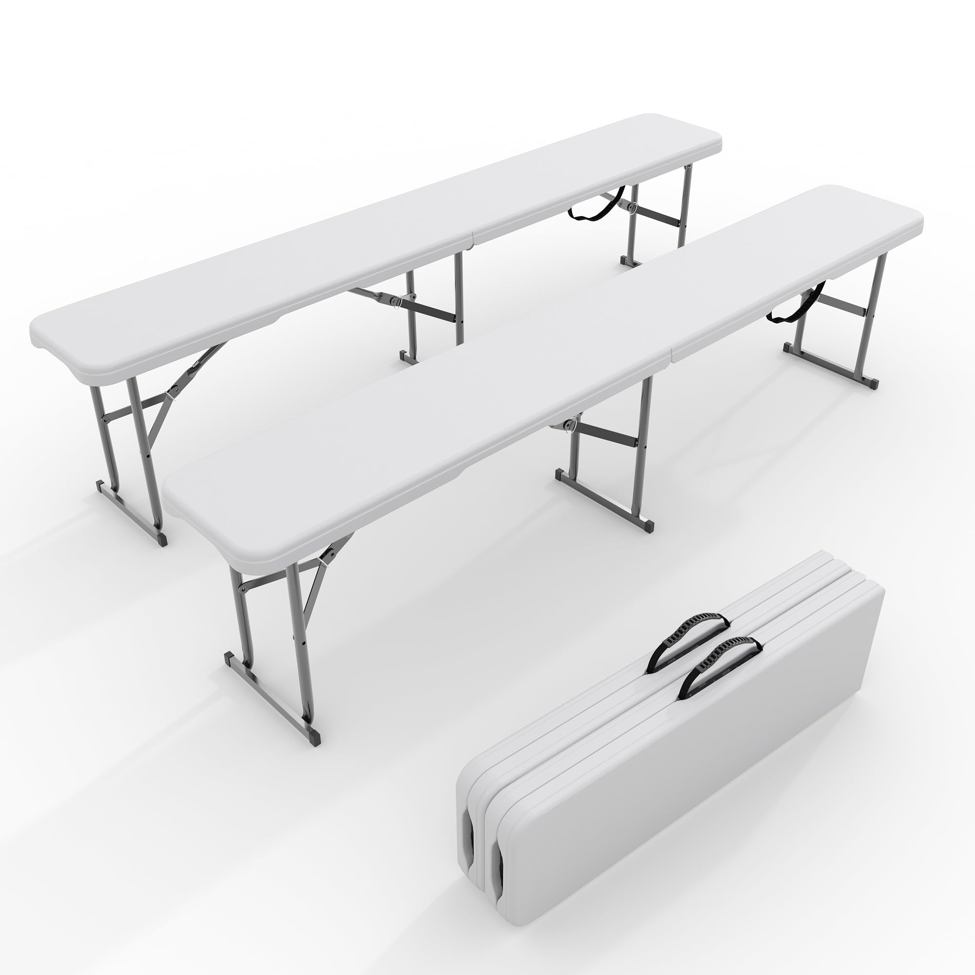 Photo 1 of ***TWISTED LEG*** GarveeLife Portable Folding Bench Foot 2 Pack, Plastic Foldable Bench HDPE BenchTop with Carrying Handle for Outdoor Picnic Camping Party Sports Activities - White