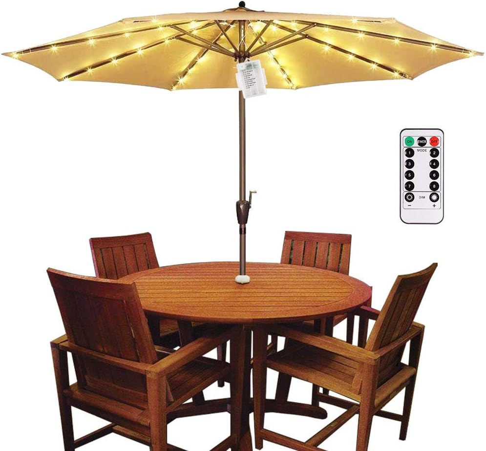 Patio Umbrella Lights Battery Powered, Parasol LED String Pole Lighting