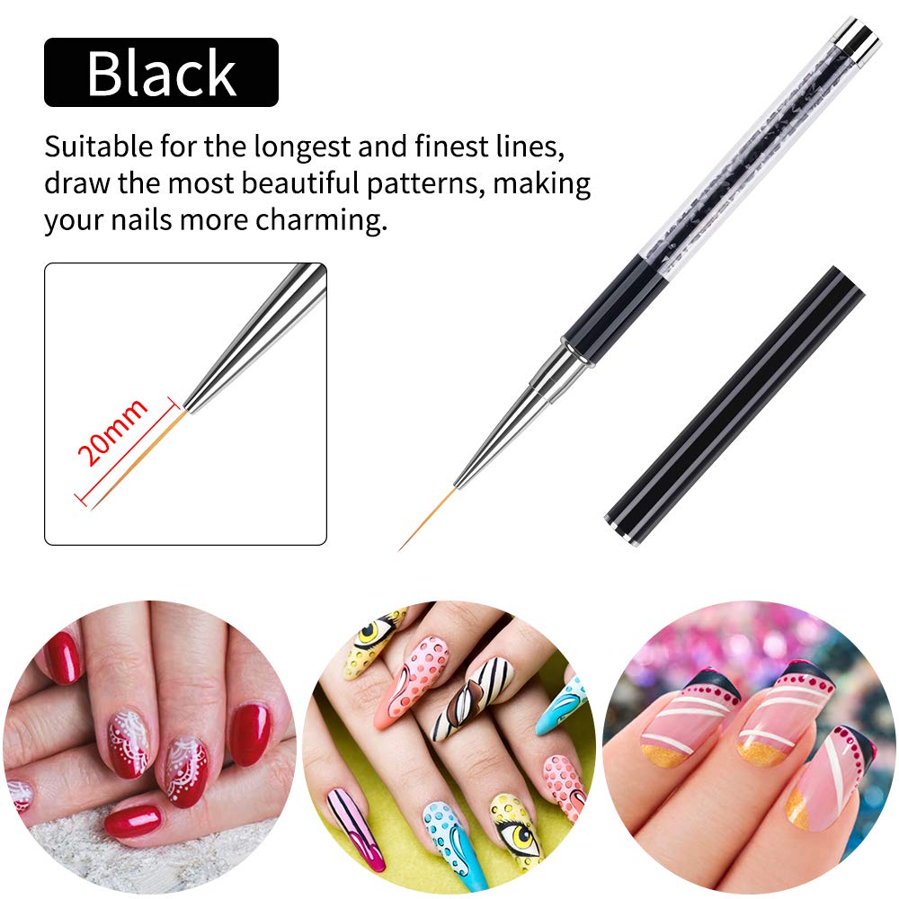 Nail Art Liner Brushes, Beetles UV Gel Painting Nail Art Design Brush Pen Set Diamond application Rhinestone Handle, Nail Dotting Painting Drawing Pen Size 5/7/9/11/20mm, 5Pcs : Beauty