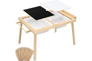 Easyego Wooden Sensory Table – Multifunctional Sand & Water Table with Double-Sided Lid, Paper Roll, Storage Box, Transparent & Game Board, and Foldable Bins for Kids' Indoor & Outdoor Play