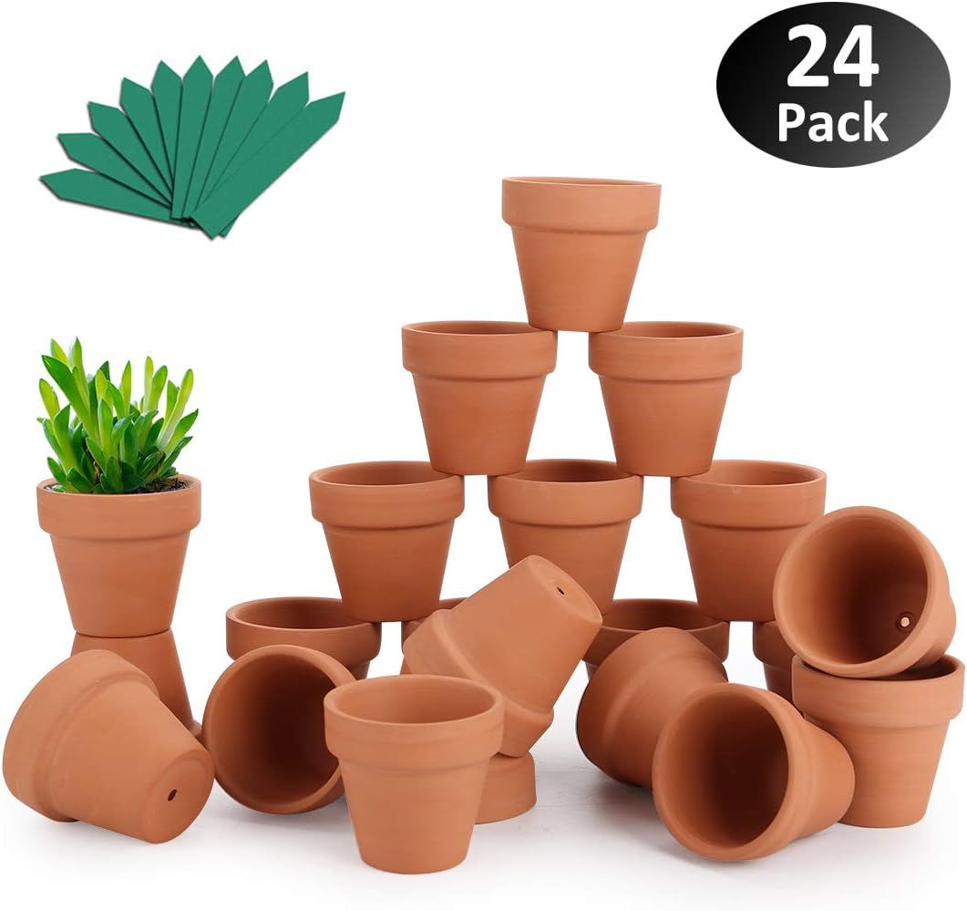 GROWNEER 24Pack 2” Mini Clay Pots Terracotta Pot with 25