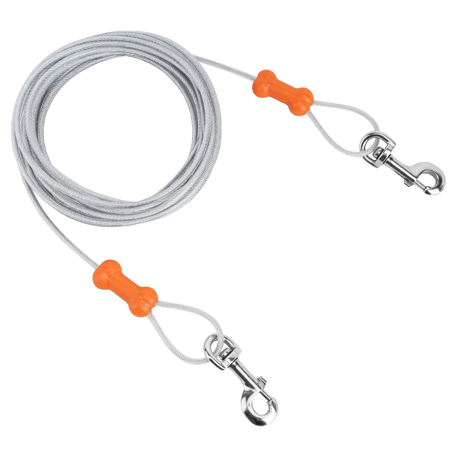 Petphabt heavy duty Dog tie out cable 20ft(6m) for large dog outdoor yard camping garden park pet tie out cable Silver 90lbs