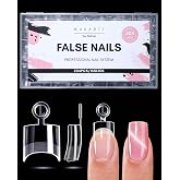 Makartt Short Square Half Cover Nail Tips, 15 Sizes Pre-Etched, 504 PCS | PMMA Soak Off Soft Gel, No C Curve, Pre Etched Well for Adhesion, Easy-grip Handle, Suitable for Salon DIY Overlay Manicures