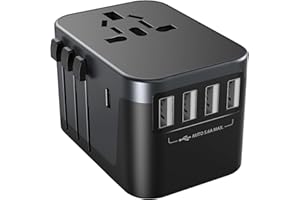Universal Travel Adapter, Ortiny International Plug Adapter 4 USB A 1 USB C Ports, European Travel Power Adapto All-in-one Travel Charger Outlet Converter for Europe UK AUS Japan Covers 200+Countries