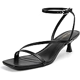 NIEARDAN Women's Kitten Heel Sandals Square Open Toe Heels Ankle Buckle Heel Dress Sandals Dress Sandals for Women
