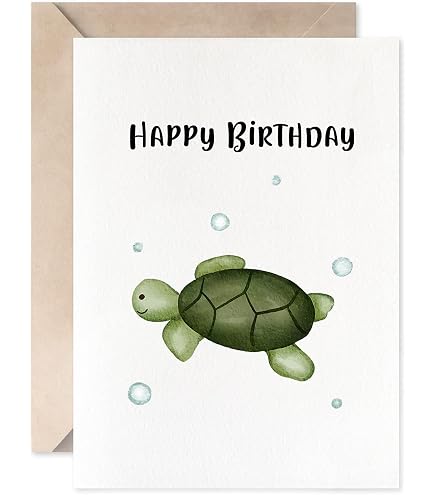 Turtle Birthday Card (1 Premium Folded Card, Blank Inside, 5X7 Inch) Cute Turtle Celebration Card For All Happy Occasions - 772