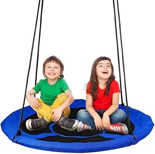 YOLEO Nestschaukel Kinderschaukel Gartenschaukel Tellerschaukel Rundschaukel Mehrkindschaukel für Draußen, Oxford, Blau, bis 150 kg, 100 cm