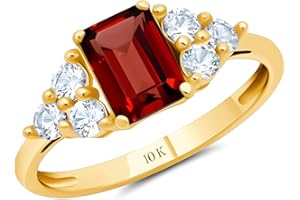 MAX + STONE 10k Gold Gemstone Rings for Women | Emerald Cut Birthstone Ring Anniversary Ring | Anti Tarnishing Cocktail Ring with Gift Box in Size 5 to 9