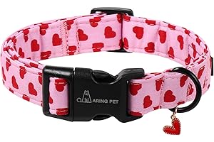 ARING PET Valentine's Day Dog Collar, Cute Pink Heart Pet Collars with Quick Release Buckle for Puppy Small Medium Large Boy 