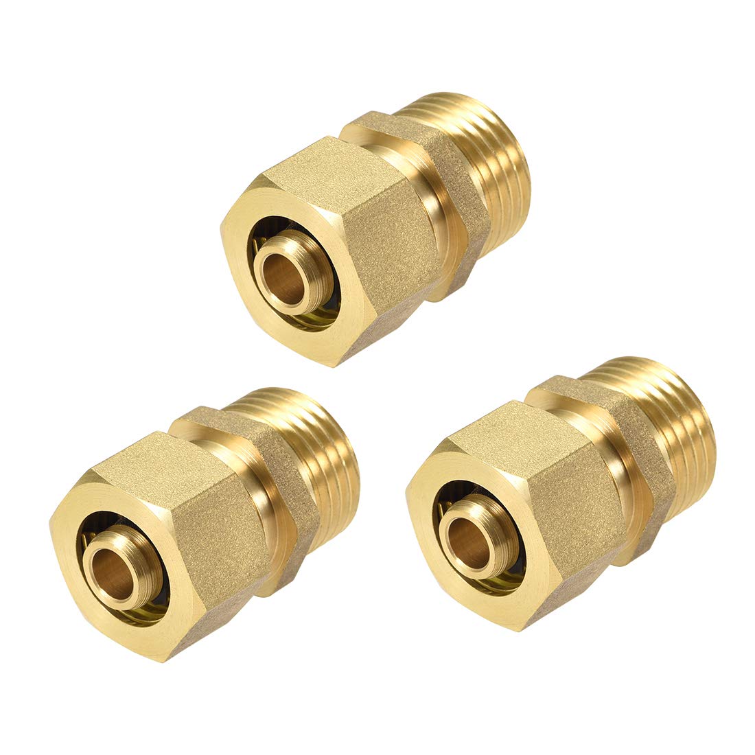 uxcell Brass Compression Tube Fitting Connector Adapter 14mm Tube OD X 1/2 G Male Gold Tone 3pcs