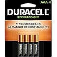 Duracell Rechargeable AAA Batteries, 4 Count Pack, Triple A Battery for Long-lasting Power, All-Purpose Pre-Charged Battery for Household and Business Devices