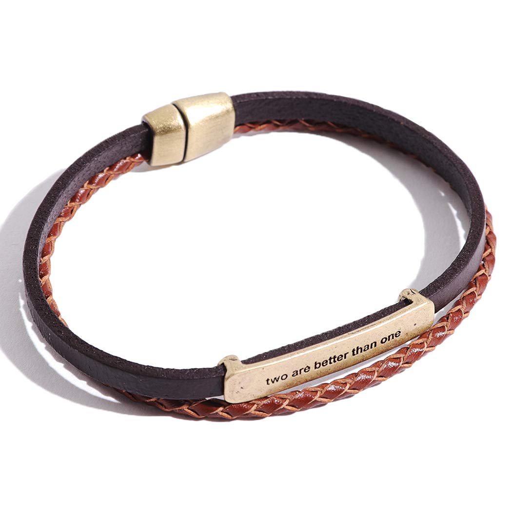 VIVA-ILL 本革 編み込み レザー ブレスレット メンズ 革 2連 レディース ペア 人気 バングル アンティーク カップル ブラウン 茶色