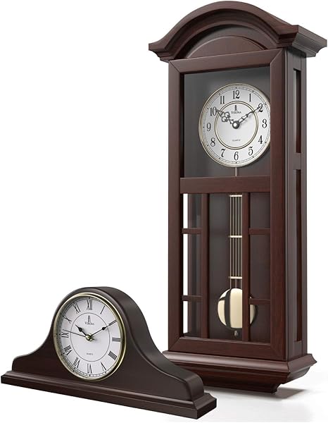 Amazon Com Mantel Clock Pendulum Wall Clock Battery Operated Set Silent Quartz Wood Pendulum Clock Mantle Clock Decorative For Living Room Office Home Decor Gift Home Kitchen