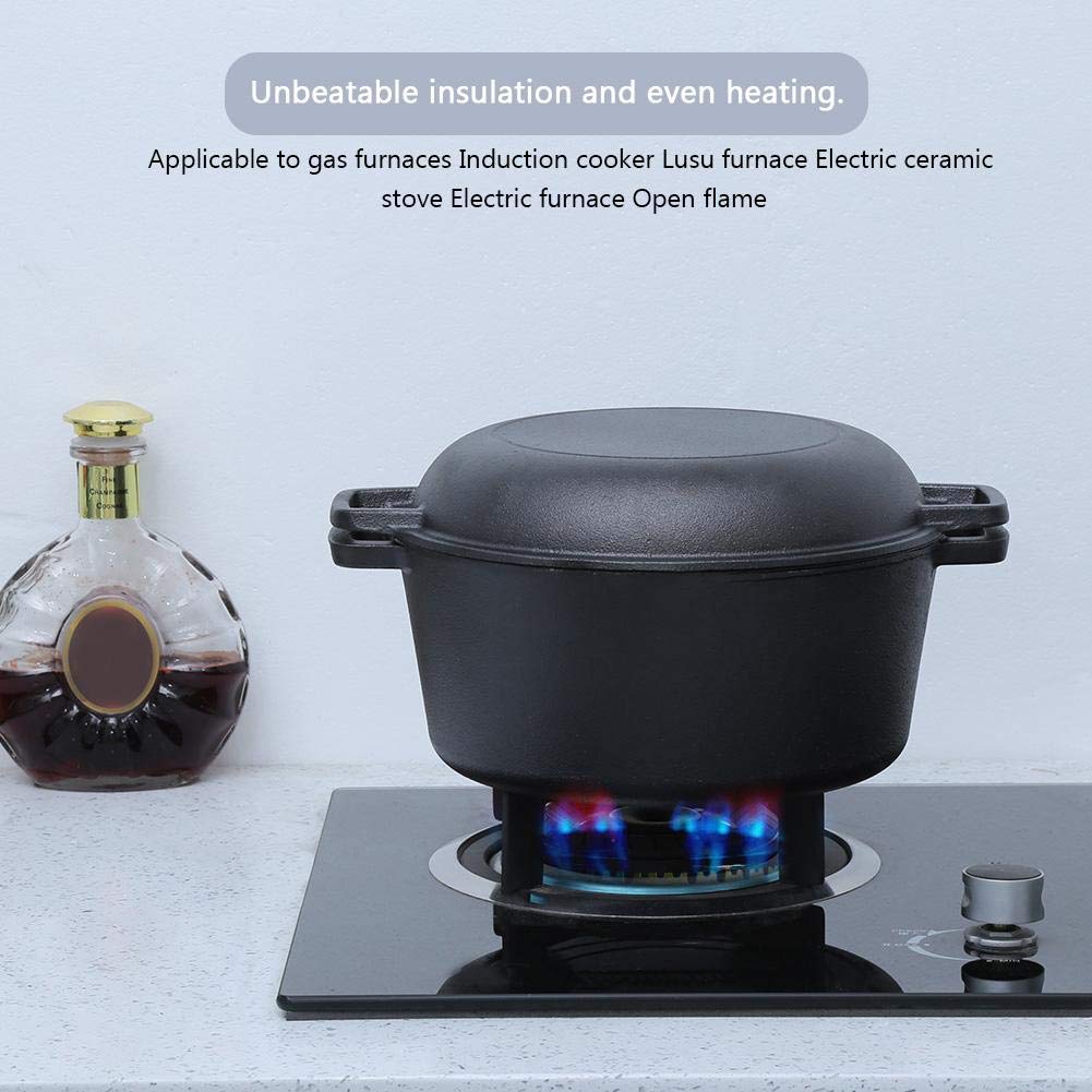2 in 1 Seasoned Cast Iron Double Dutch Oven Combo Cooker 4.5L Round