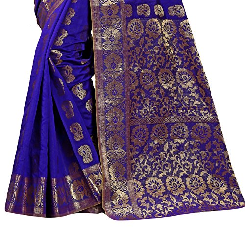Blue Colour Banarasi Saree With Unstitched Blouse Piece, Free Size. - Image 6