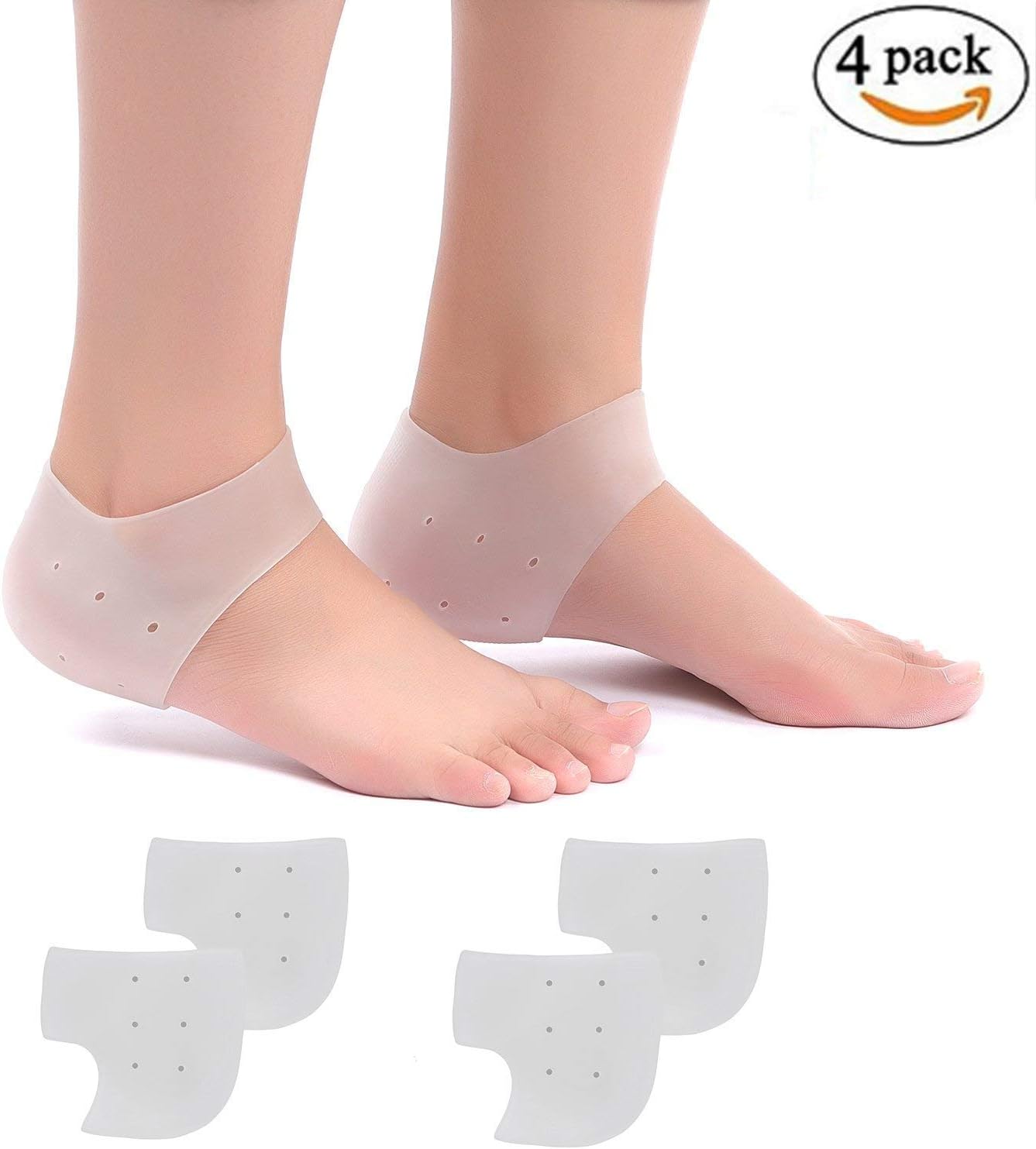 FIBOUND 2 Pairs Silicone Gel Heel Sleeves,Heel Repair Pads Foot Cushion Protector for Plantar Fasciitis,Heel Spurs, HeelPain and Crack, Dry Skin Feet Men and Women